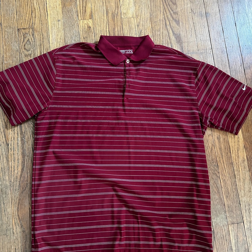 Nike Men's Maroon Striped Polo Shirt